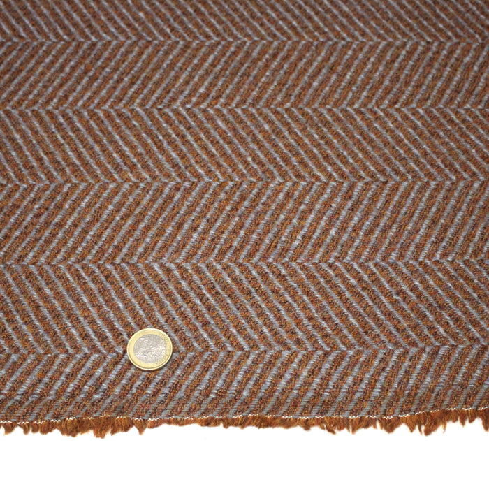 Tissu tweed laine chevrons bleus & ocres - Fabrication française