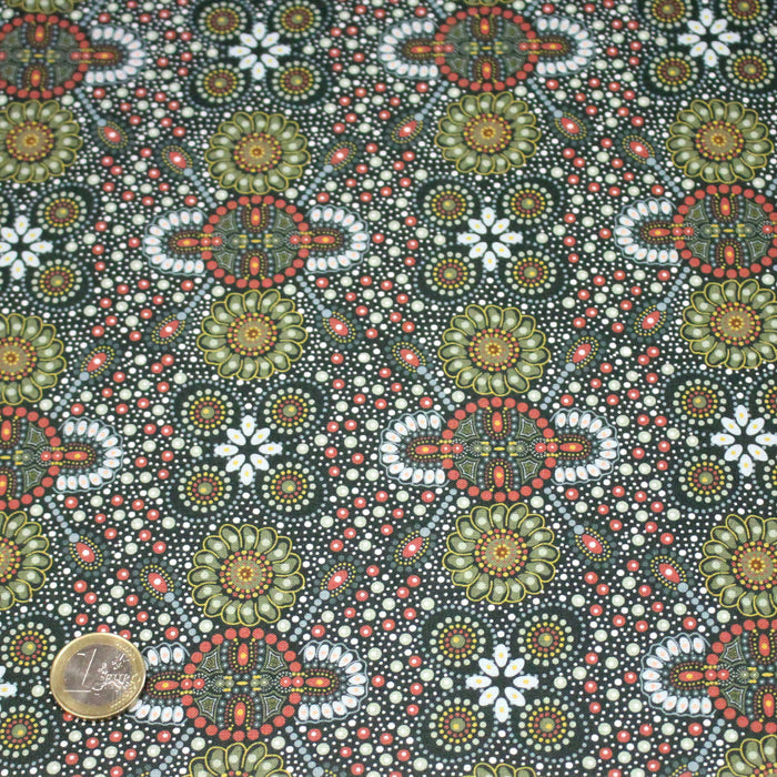 Tissu coton motifs aborigènes australiens, fleurs et pois multicolores - OEKO-TEX