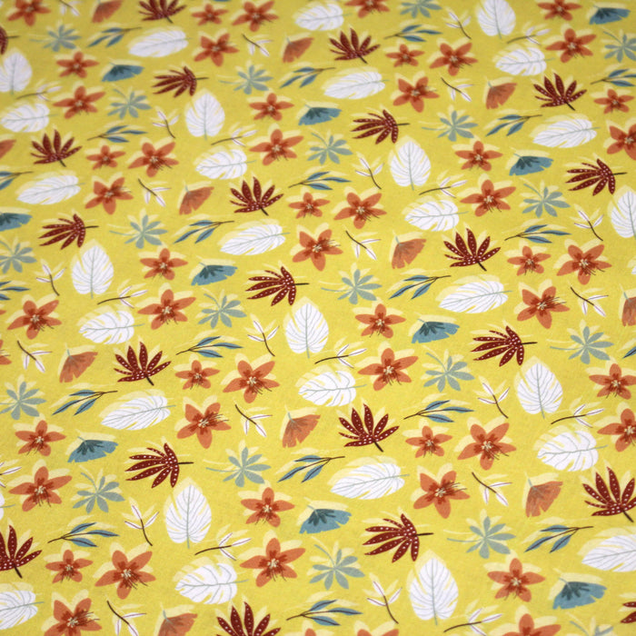 Tissu cotonnade jaune aux feuilles d'automne - OEKO-TEX