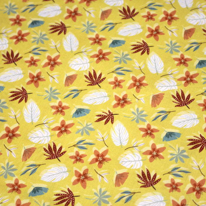 Tissu cotonnade jaune aux feuilles d'automne - OEKO-TEX