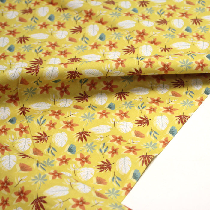 Tissu cotonnade jaune aux feuilles d'automne - OEKO-TEX