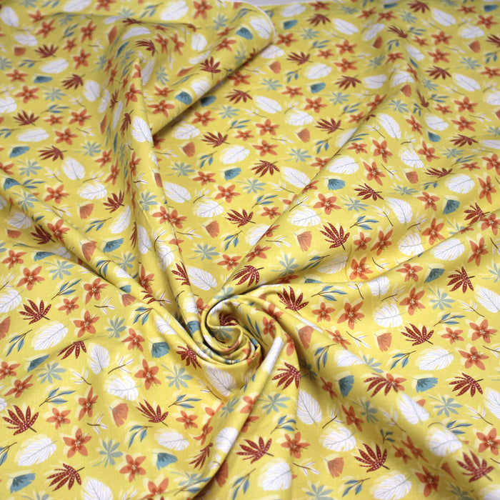 Tissu cotonnade jaune aux feuilles d'automne - OEKO-TEX