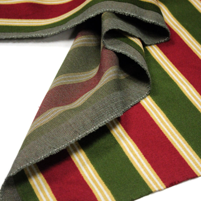 Tissu velours côtelé aux larges rayures rouges et vertes, tissage jacquard