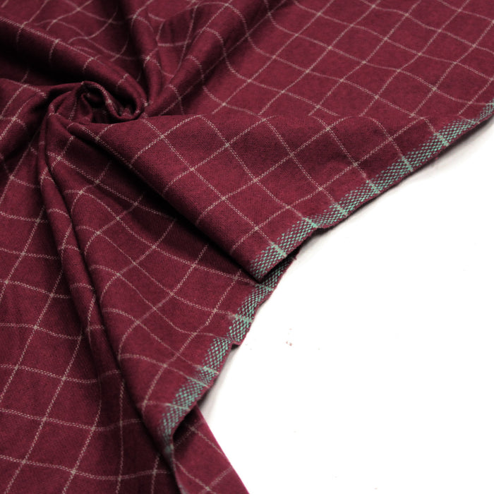 Tissu lainage tartan rose byzantin aux liserés gris clair - Fabrication italienne