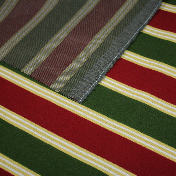 Tissu velours côtelé aux larges rayures rouges et vertes, tissage jacquard