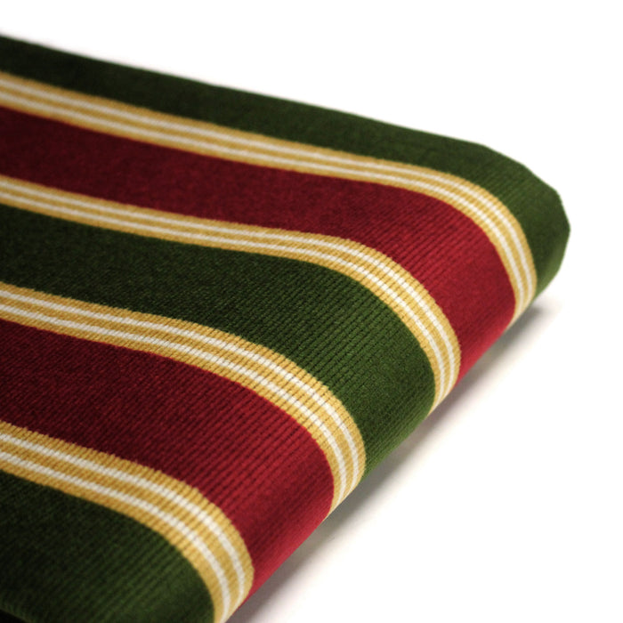 Tissu velours côtelé aux larges rayures rouges et vertes, tissage jacquard