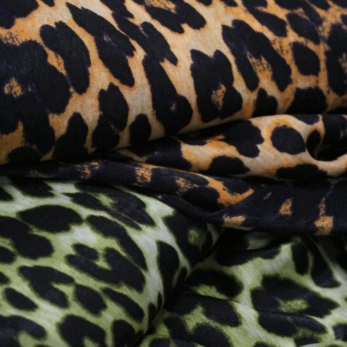 Tissu habillement satin velours, imprimé motif LEOPARD, plusieurs couleurs - TissusPapi.com