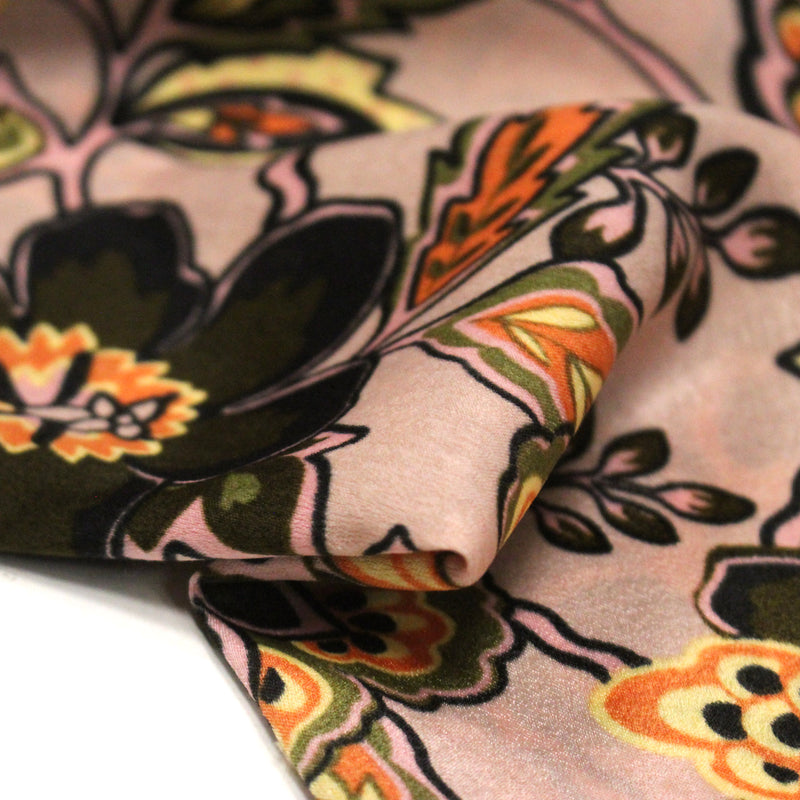Tissu habillement satin velours, imprimé motif fleuri INDIENNES, nombreuses couleurs - TissusPapi.com