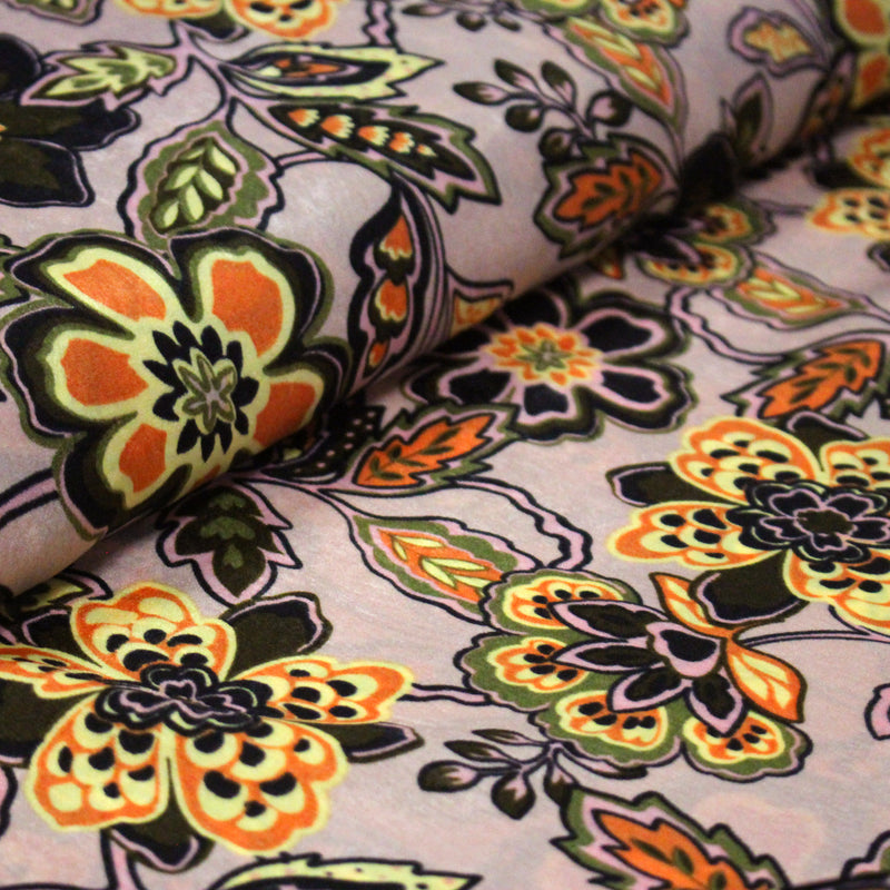 Tissu habillement satin velours, imprimé motif fleuri INDIENNES, nombreuses couleurs - TissusPapi.com