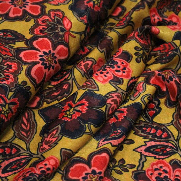Tissu habillement satin velours, imprimé motif fleuri INDIENNES, nombreuses couleurs