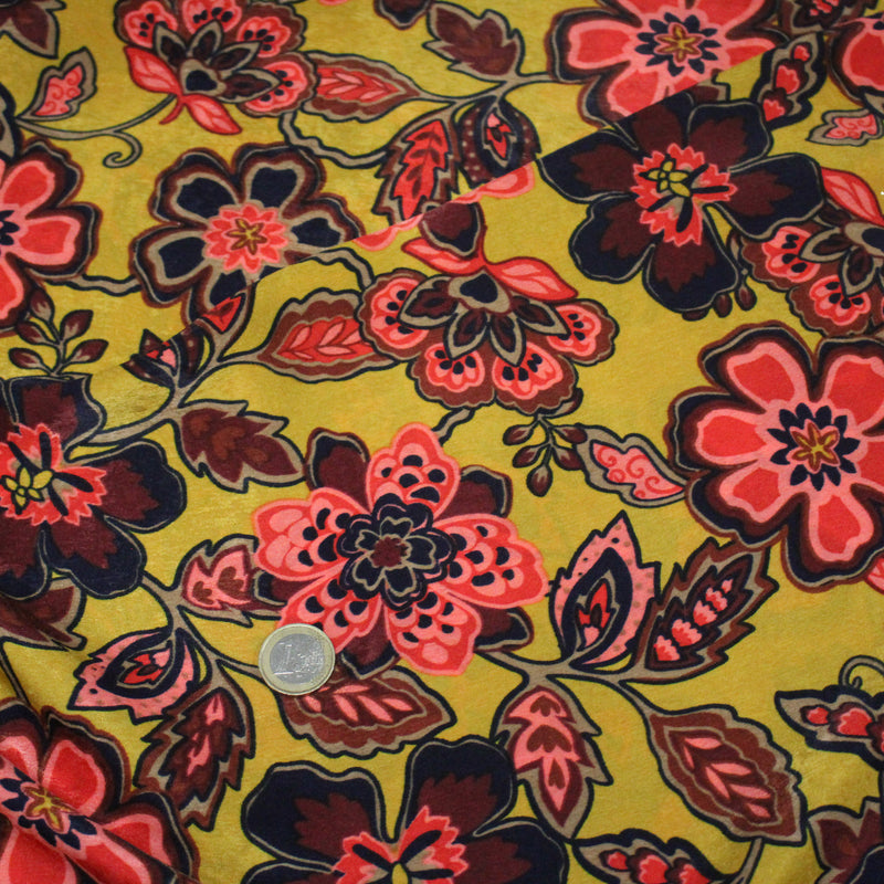 Tissu habillement satin velours, imprimé motif fleuri INDIENNES, nombreuses couleurs - TissusPapi.com