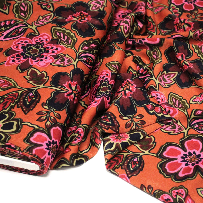 Tissu habillement satin velours, imprimé motif fleuri INDIENNES, nombreuses couleurs - TissusPapi.com