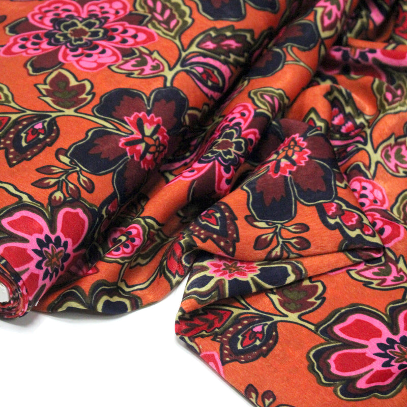 Tissu habillement satin velours, imprimé motif fleuri INDIENNES, nombreuses couleurs - TissusPapi.com
