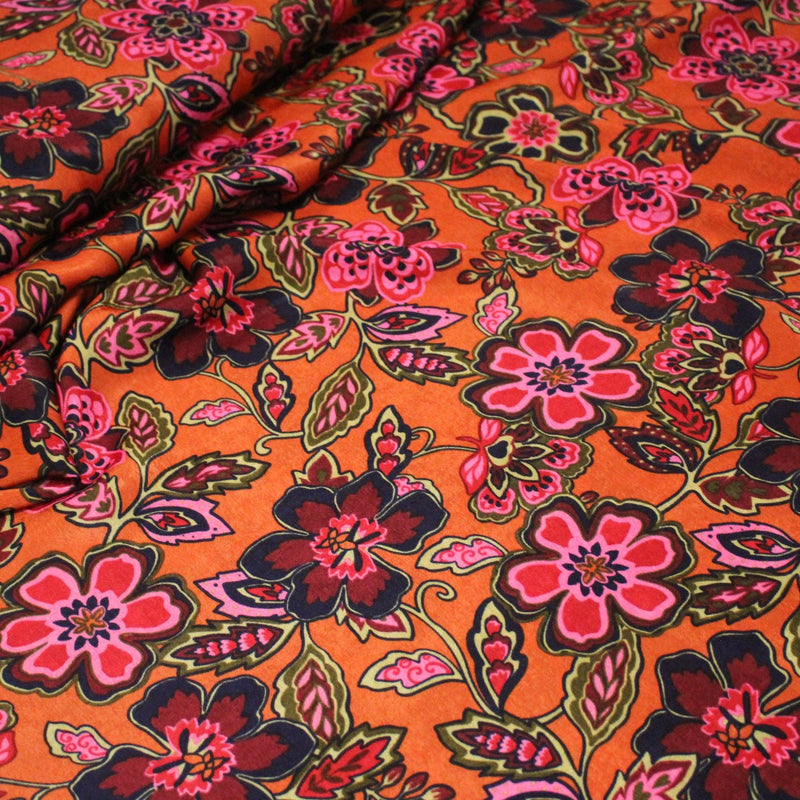 Tissu habillement satin velours, imprimé motif fleuri INDIENNES, nombreuses couleurs - TissusPapi.com