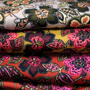 Tissu habillement satin velours, imprimé motif fleuri INDIENNES, nombreuses couleurs - TissusPapi.com