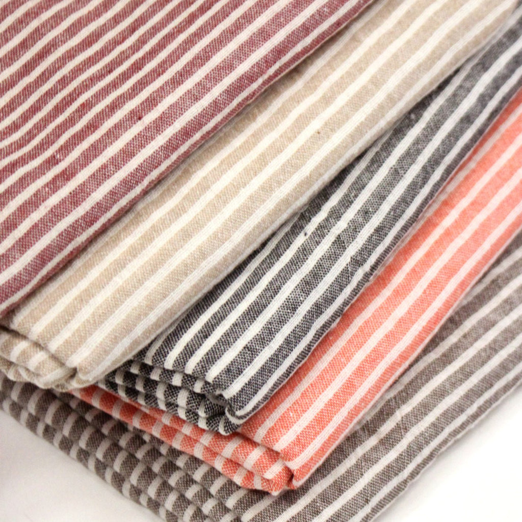 Tissu 100% Lin Premium Rayé - Marron Taupe Tissu 100% Lin Premium Rayé - Marron Taupe