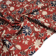 Tissu coton fin imprimé INDIENNES, rouge aux fleurs bleues et écrues – STANDARD 100 OEKO - TEX - TissusPapi.com