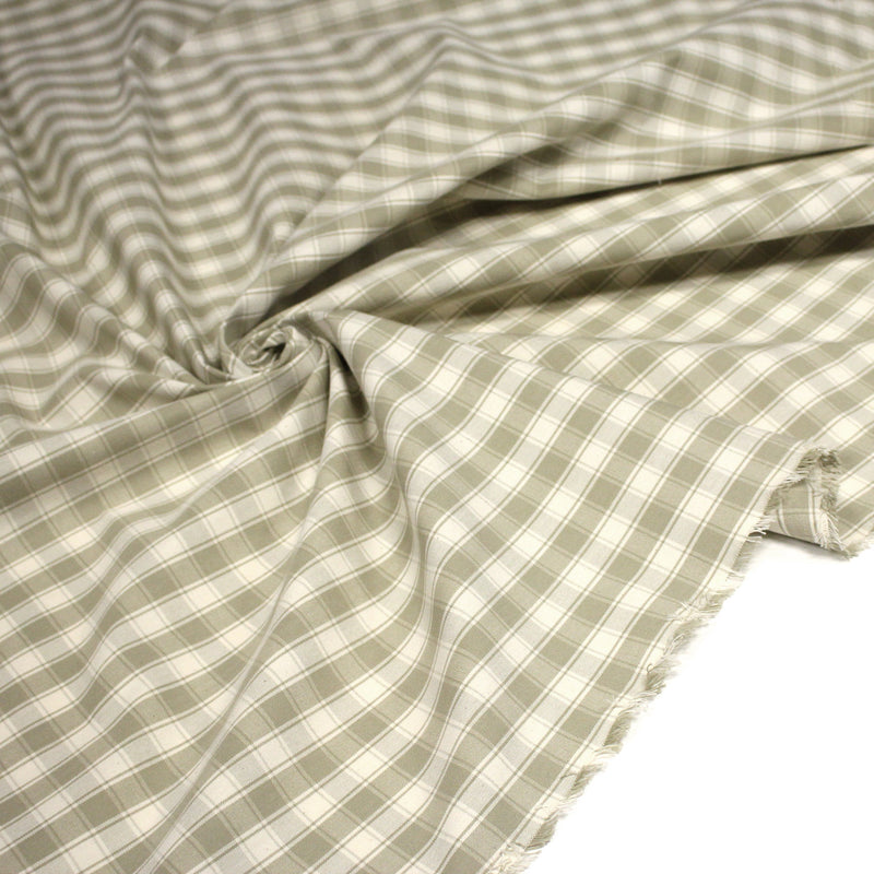 Tissu coton tissé carreaux écrus & blanc cassé - Fabrication française - TissusPapi.com