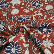 Tissu coton fin imprimé INDIENNES, rouge aux fleurs bleues et écrues – STANDARD 100 OEKO - TEX - TissusPapi.com