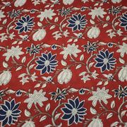Tissu coton fin imprimé INDIENNES, rouge aux fleurs bleues et écrues – STANDARD 100 OEKO - TEX - TissusPapi.com
