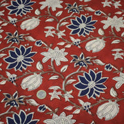Tissu coton fin imprimé INDIENNES, rouge aux fleurs bleues et écrues – STANDARD 100 OEKO - TEX - TissusPapi.com