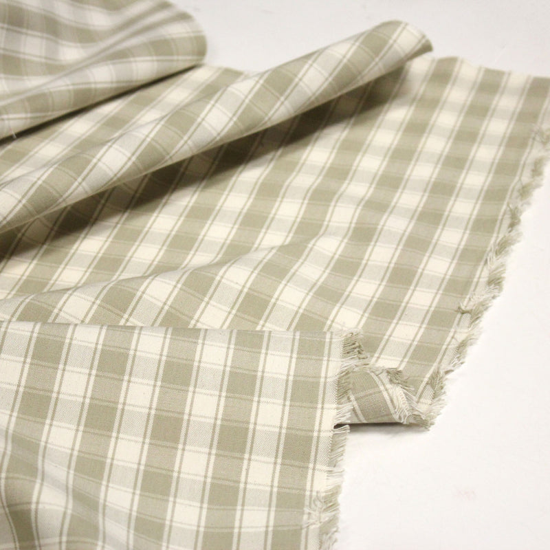 Tissu coton tissé carreaux écrus & blanc cassé - Fabrication française - TissusPapi.com