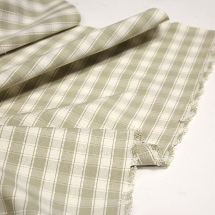 Tissu coton tissé carreaux écrus & blanc cassé - Fabrication française