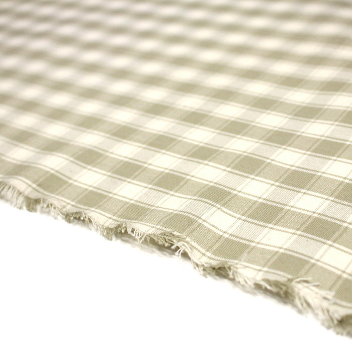Tissu coton tissé carreaux écrus & blanc cassé - Fabrication française