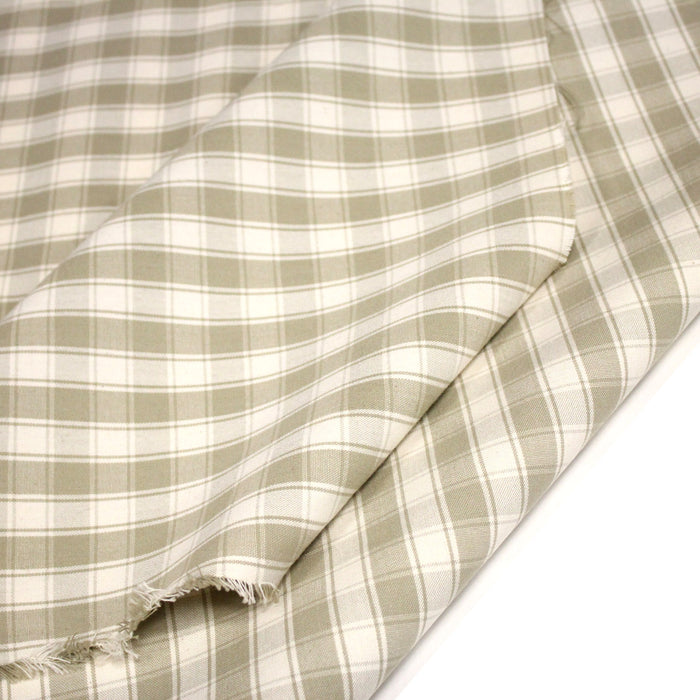 Tissu coton tissé carreaux écrus & blanc cassé - Fabrication française