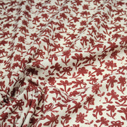 Tissu cotonnade motif japonais HANA - E, aux fleurs dessinées rouges, fond écru - TissusPapi.com