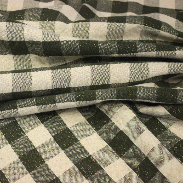 Tissu coton VICHY LUREX grands carreaux 25mm : rouge doré ou kaki doré !