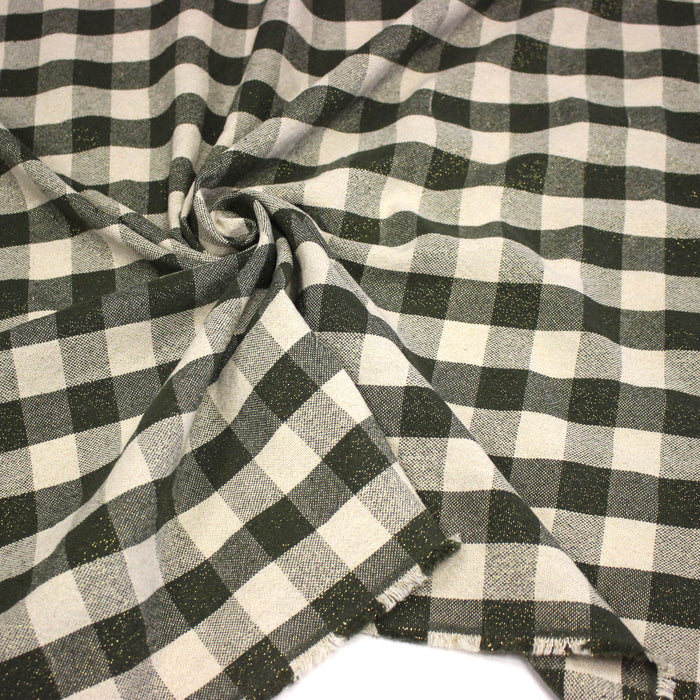Tissu coton VICHY LUREX grands carreaux 25mm : rouge doré ou kaki doré !