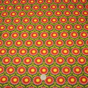 Tissu cotonnade aux fleurs SEVENTIES roses jaunes et rouges, fond kaki - OEKO-TEX STANDARD 100 - TissusPapi.com
