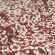 Tissu cotonnade motif japonais HANA aux fleurs de cerisier, tons écrus et rouges - TissusPapi.com
