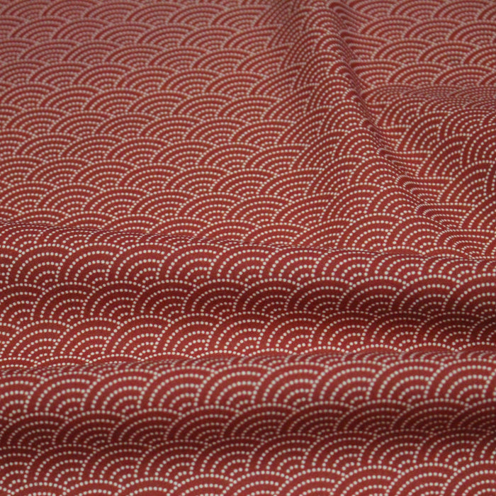 Tissu cotonnade motif japonais SEIGAIHA & POIS, écru fond rouge - TissusPapi.com