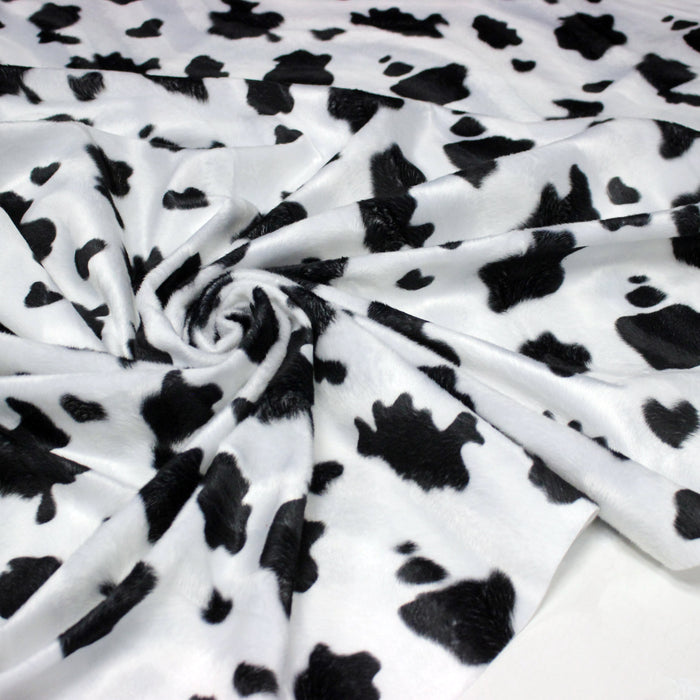 Tissu Velours imprimé motif VACHE noir et blanc