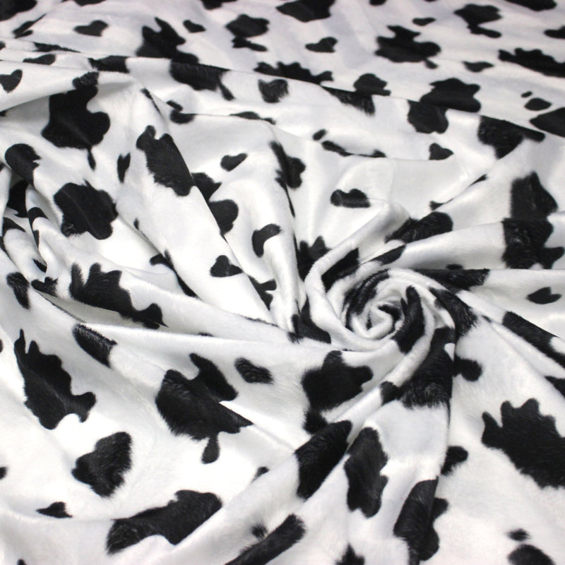 Tissu Velours imprimé motif VACHE noir et blanc - TissusPapi.com