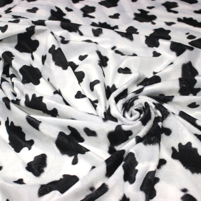 Tissu Velours imprimé motif VACHE noir et blanc