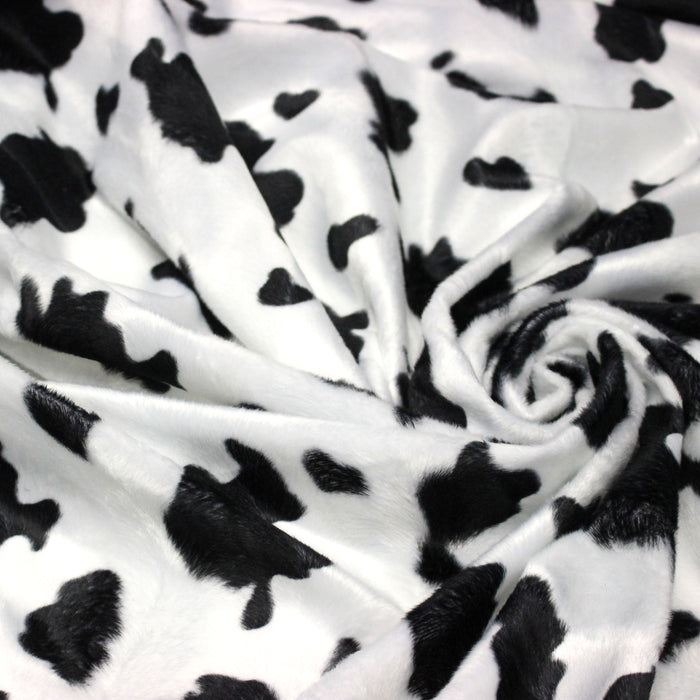 Tissu Velours imprimé motif VACHE noir et blanc