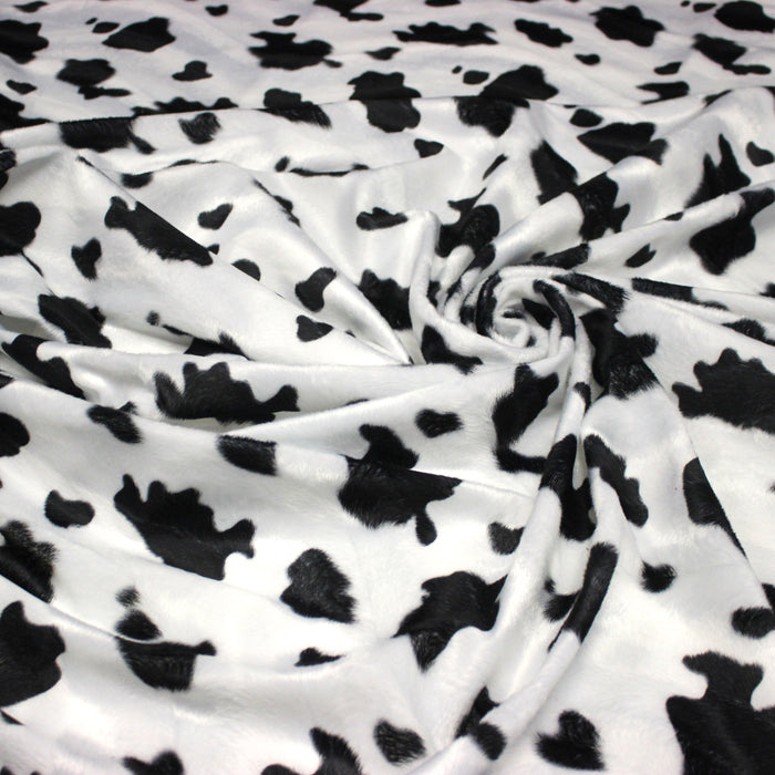 Tissu Velours imprimé motif VACHE noir et blanc
