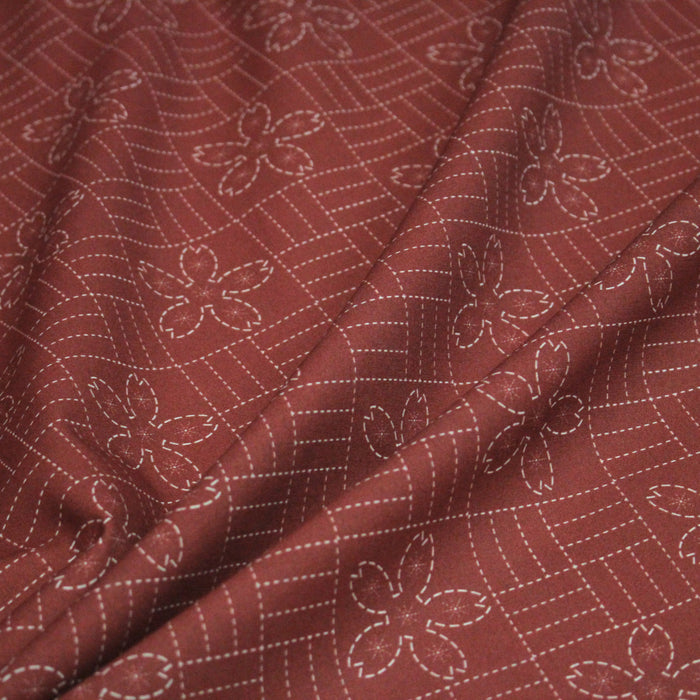 Tissu cotonnade motif japonais SASHIKO – tons rouge & écrus - TissusPapi.com