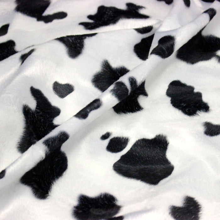 Tissu Velours imprimé motif VACHE noir et blanc
