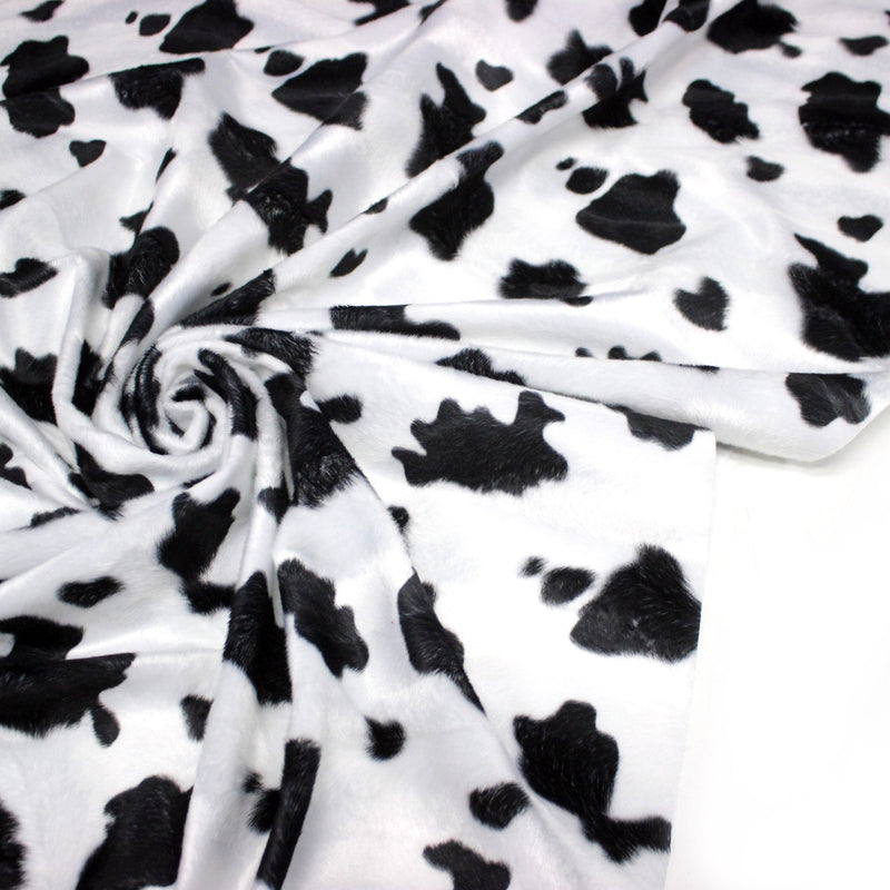 Tissu Velours imprimé motif VACHE noir et blanc - TissusPapi.com