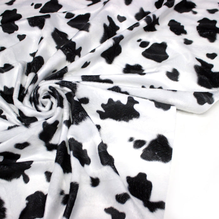 Tissu Velours imprimé motif VACHE noir et blanc