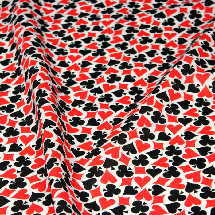 Tissu de coton aux coeurs, carreaux, pics, trèfles, rouges et noirs - COLLECTION CASINO
