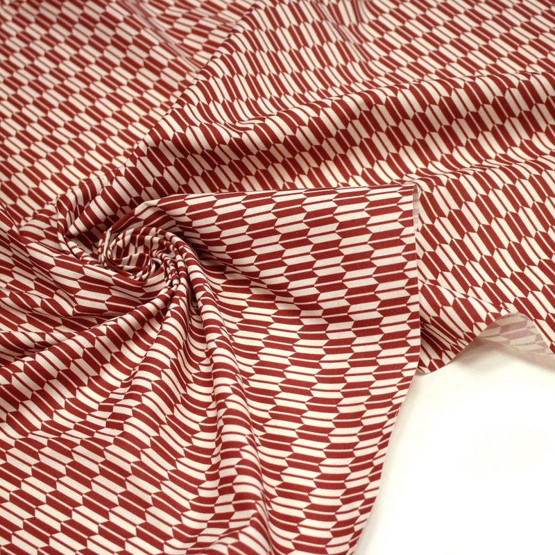 Tissu cotonnade motif japonais YAGASURI, flèches rouge & écrues - TissusPapi.com