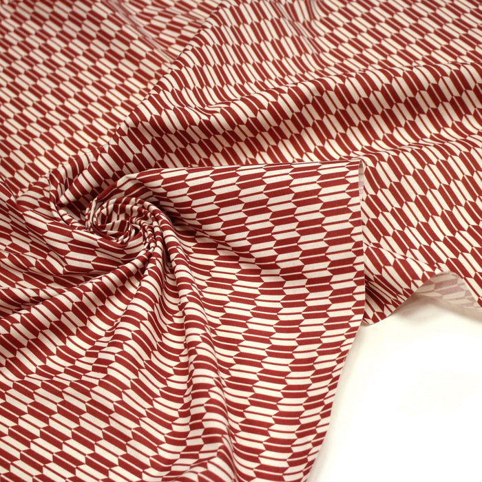 Tissu cotonnade motif japonais YAGASURI, flèches rouge & écrues - TissusPapi.com