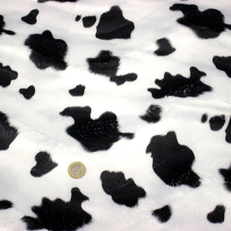 Tissu Velours imprimé motif VACHE noir et blanc - TissusPapi.com