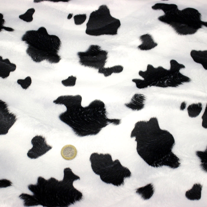 Tissu Velours imprimé motif VACHE noir et blanc