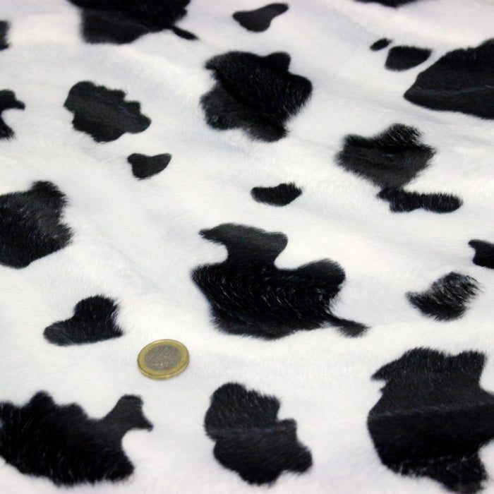 Tissu Velours imprimé motif VACHE noir et blanc